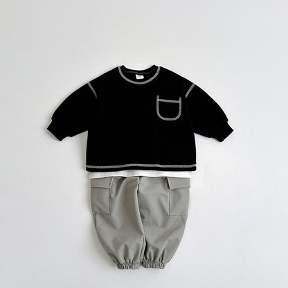 Toddler S25 Stitch Detail Long Sleeve Top and Shorts Set (1 - 6y) - 3 Colors kids outfit