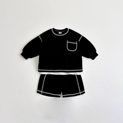 Toddler S25 Stitch Detail Long Sleeve Top and Shorts Set (1 - 6y) - 3 Colors kids outfit