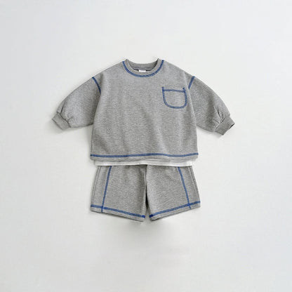 Toddler S25 Stitch Detail Long Sleeve Top and Shorts Set (1 - 6y) - 3 Colors kids outfit