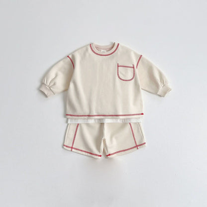 Toddler S25 Stitch Detail Long Sleeve Top and Shorts Set (1 - 6y) - 3 Colors kids outfit
