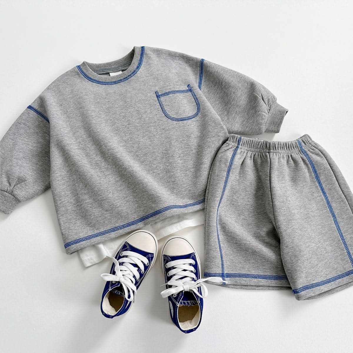 Toddler S25 Stitch Detail Long Sleeve Top and Shorts Set (1 - 6y) - 3 Colors kids outfit