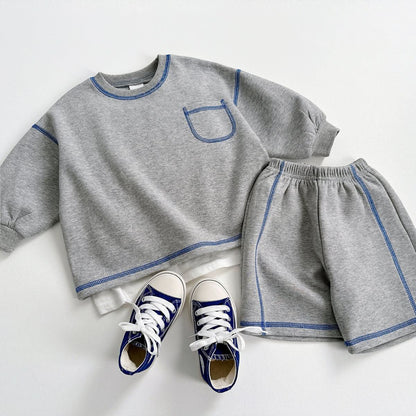 Toddler S25 Stitch Detail Long Sleeve Top and Shorts Set (1 - 6y) - 3 Colors kids outfit