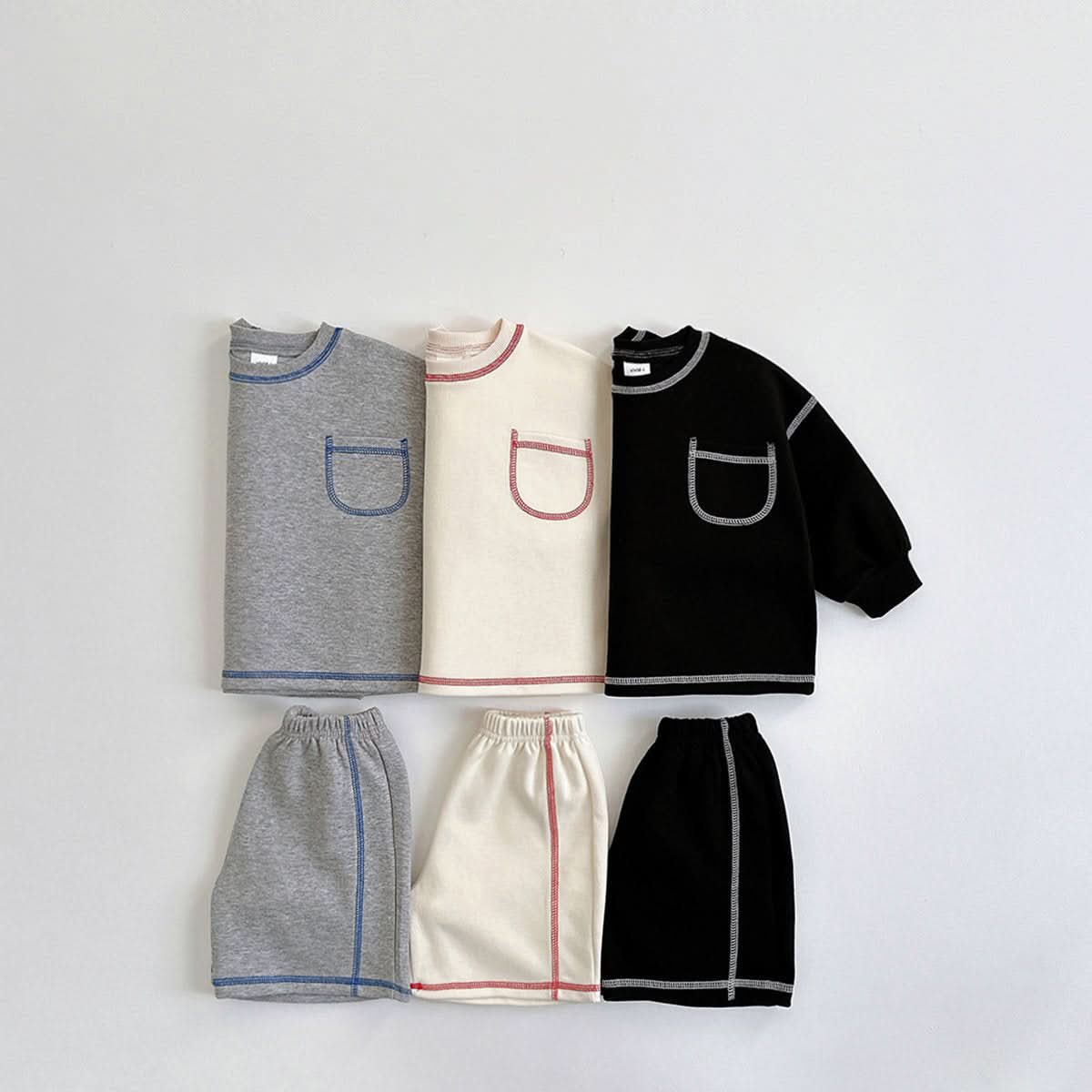 Toddler S25 Stitch Detail Long Sleeve Top and Shorts Set (1 - 6y) - 3 Colors kids outfit