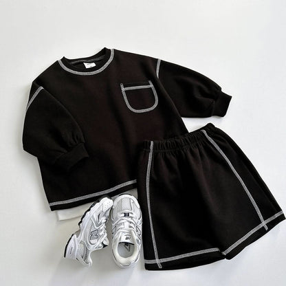 Toddler S25 Stitch Detail Long Sleeve Top and Shorts Set (1 - 6y) - 3 Colors kids outfit