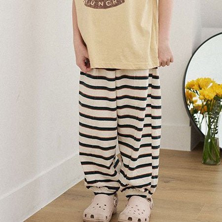 Toddler S25 Stitch Detail Stripe Jogger Pants (15m - 7y) - Green Stripe kids outfit