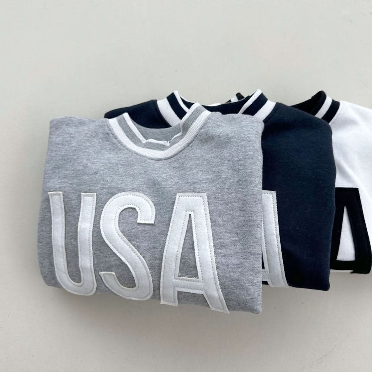 Toddler S25 Stripe Rib Crew Neck 'USA' Patch Sweatshirt (2 - 6y) - 3 Colors kids outfit