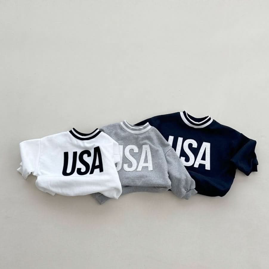Toddler S25 Stripe Rib Crew Neck 'USA' Patch Sweatshirt (2 - 6y) - 3 Colors kids outfit