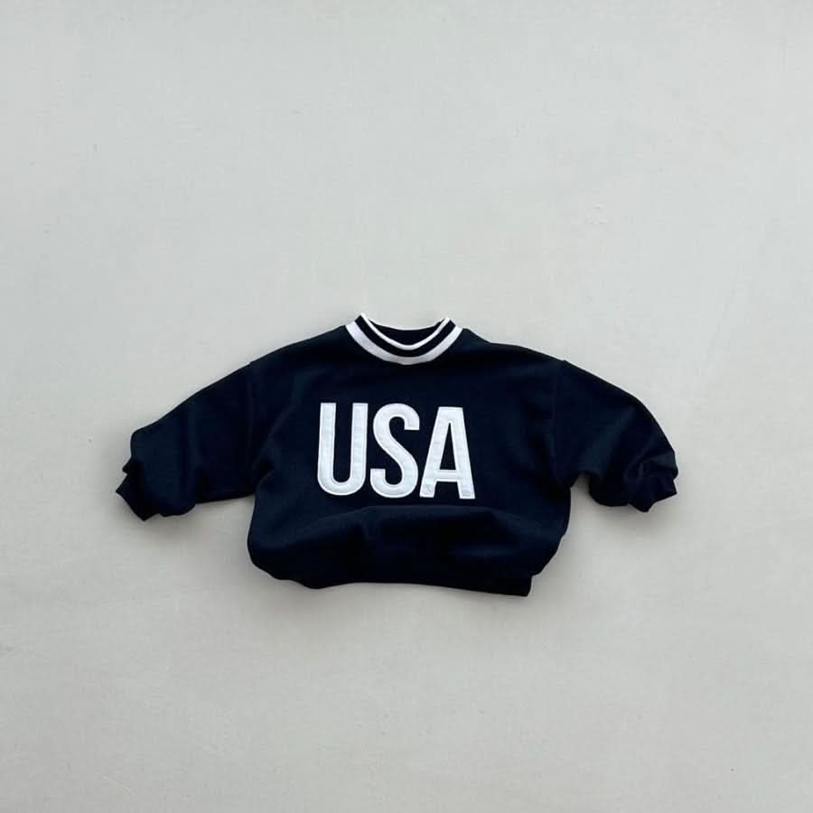 Toddler S25 Stripe Rib Crew Neck 'USA' Patch Sweatshirt (2 - 6y) - 3 Colors kids outfit
