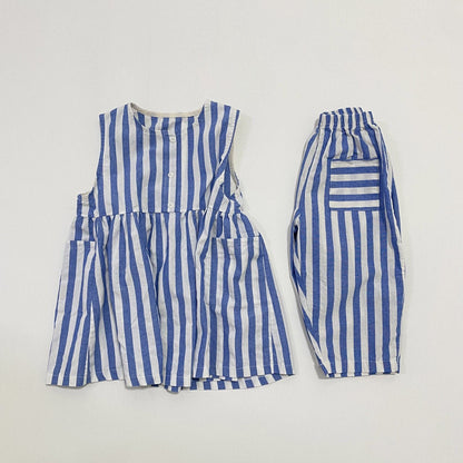 Toddler S25 Stripe Sleeveless Dress (1 - 7y) - Blue kids outfit