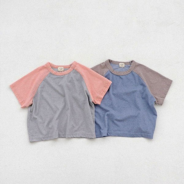 Toddler S25 Vintage Wash Color Block Short Sleeve Raglan Tee (15m - 7y) - 2 Colors kids outfit