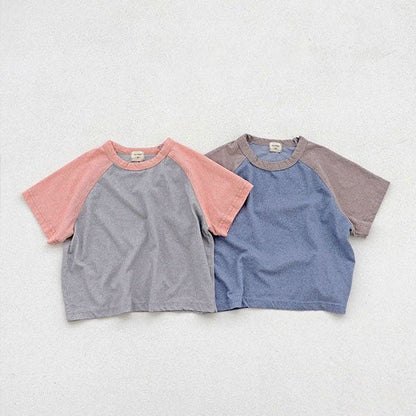 Toddler S25 Vintage Wash Color Block Short Sleeve Raglan Tee (15m - 7y) - 2 Colors kids outfit