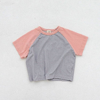 Toddler S25 Vintage Wash Color Block Short Sleeve Raglan Tee (15m - 7y) - 2 Colors kids outfit