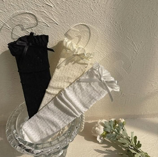 Toddler Sheer Ruffle Bow Knee Socks (1 - 13y) - 3 Colors kids outfit