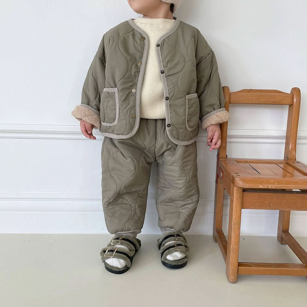 Toddler Sherpa Fleece - Lined Quilted Jacket and Matching Pants (6m - 3y) - Cream kids outfit