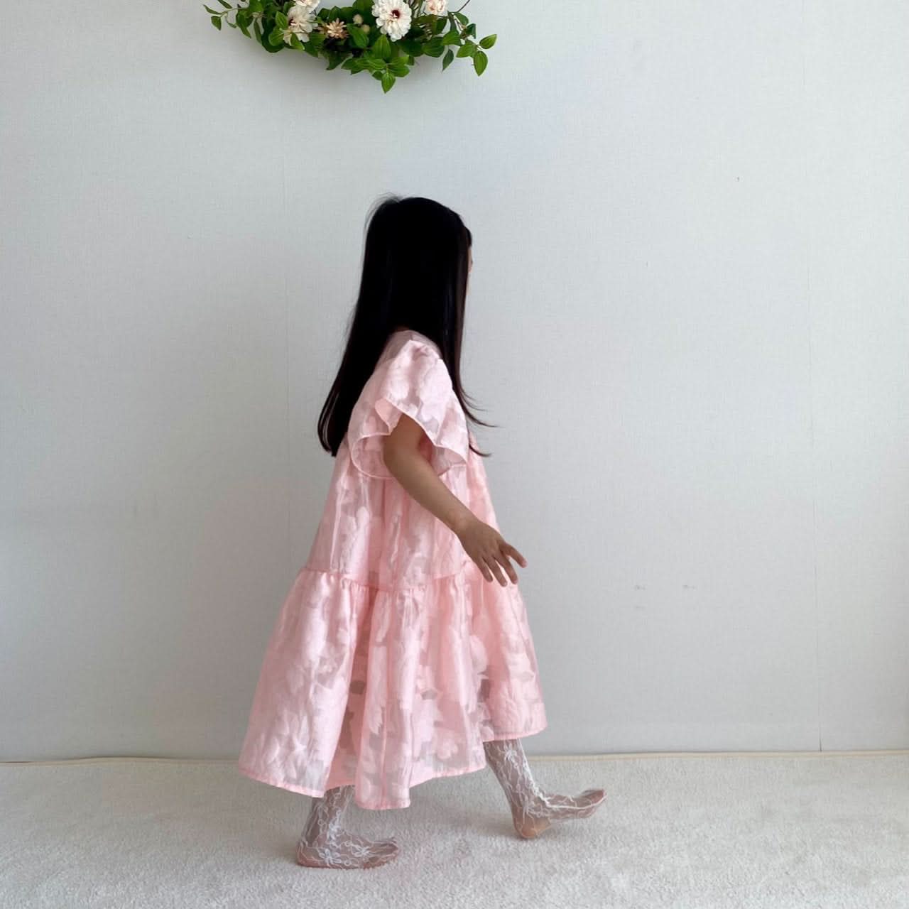 Toddler Short Sleeve Rose Jacquard Dress(2 - 6y) - 2 Colors kids outfit