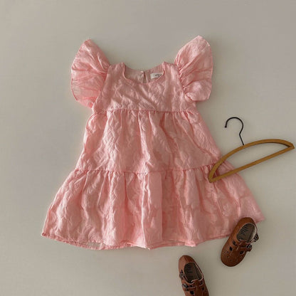 Toddler Short Sleeve Rose Jacquard Dress(2 - 6y) - 2 Colors kids outfit
