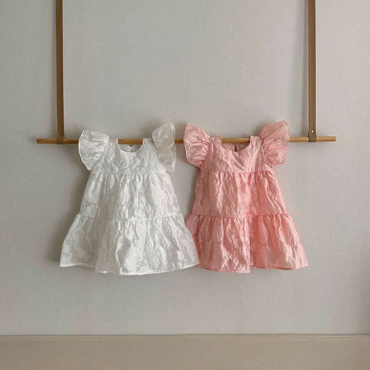 Toddler Short Sleeve Rose Jacquard Dress(2 - 6y) - 2 Colors kids outfit