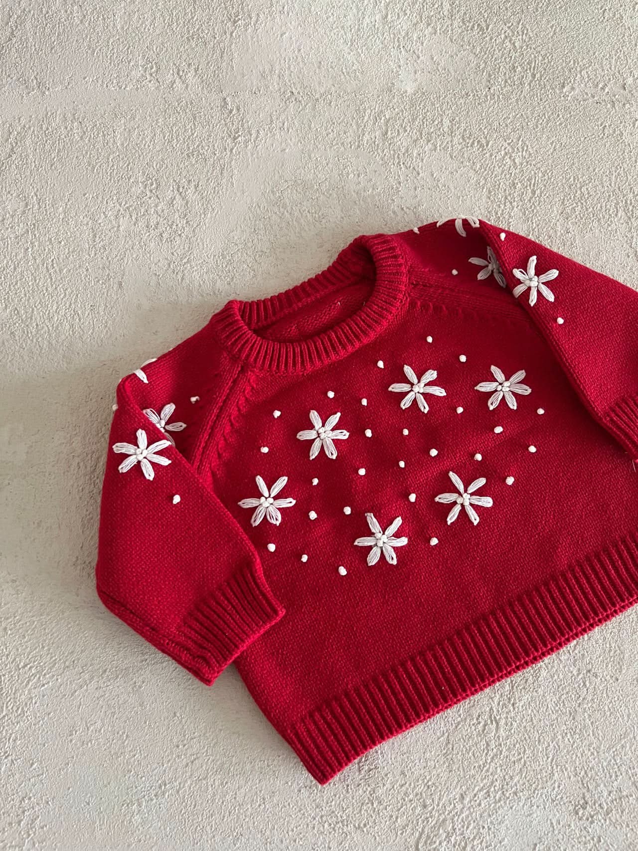 Toddler Snow Embroidered Sweater (1 - 6y) - Red kids outfit