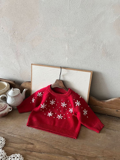 Toddler Snow Embroidered Sweater (1 - 6y) - Red kids outfit