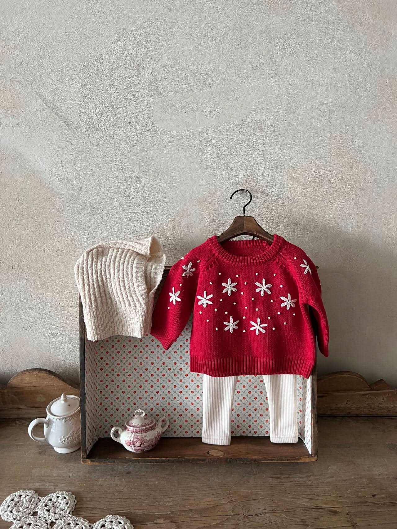 Toddler Snow Embroidered Sweater (1 - 6y) - Red kids outfit