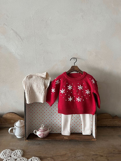 Toddler Snow Embroidered Sweater (1 - 6y) - Red kids outfit