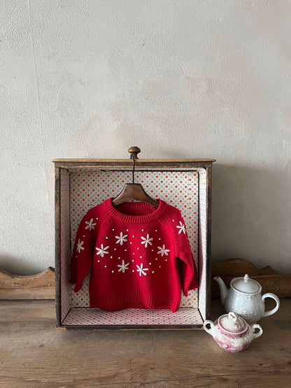 Toddler Snow Embroidered Sweater (1 - 6y) - Red kids outfit