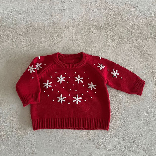 Toddler Snow Embroidered Sweater (1 - 6y) - Red kids outfit
