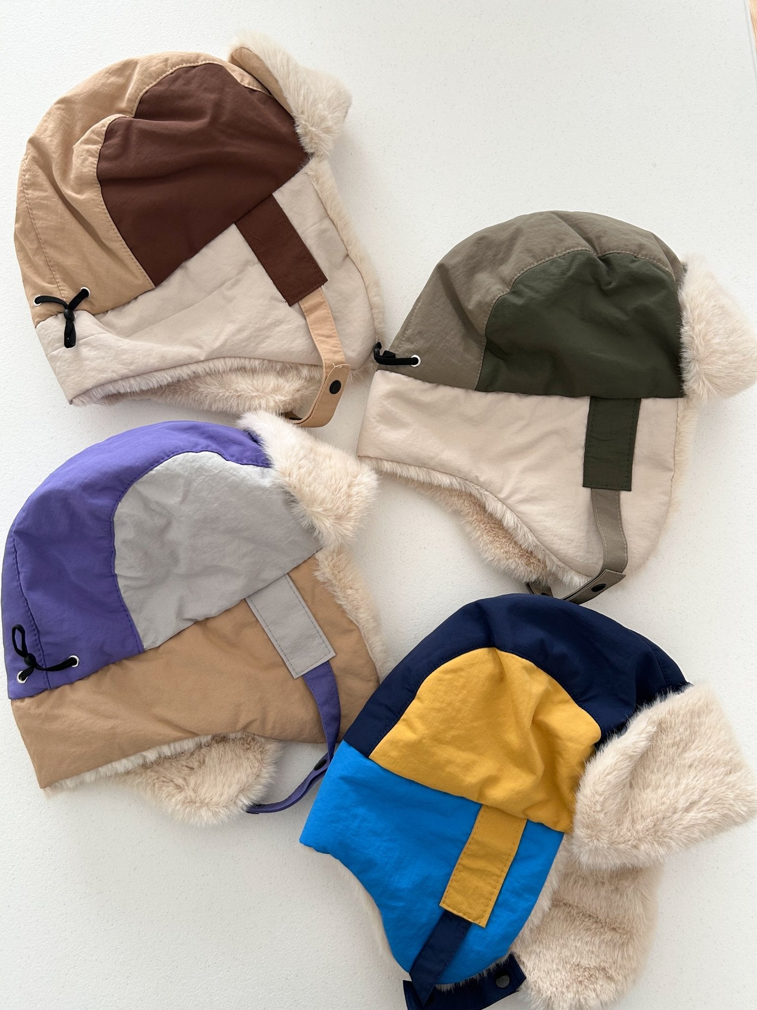 Toddler Soft Fur Lined Colorblock Padded Earflap Hat (6 - 10y) - 4 Colors kids outfit