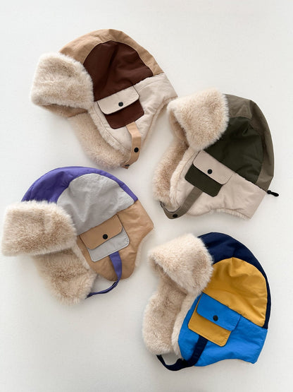 Toddler Soft Fur Lined Colorblock Padded Earflap Hat (6 - 10y) - 4 Colors kids outfit