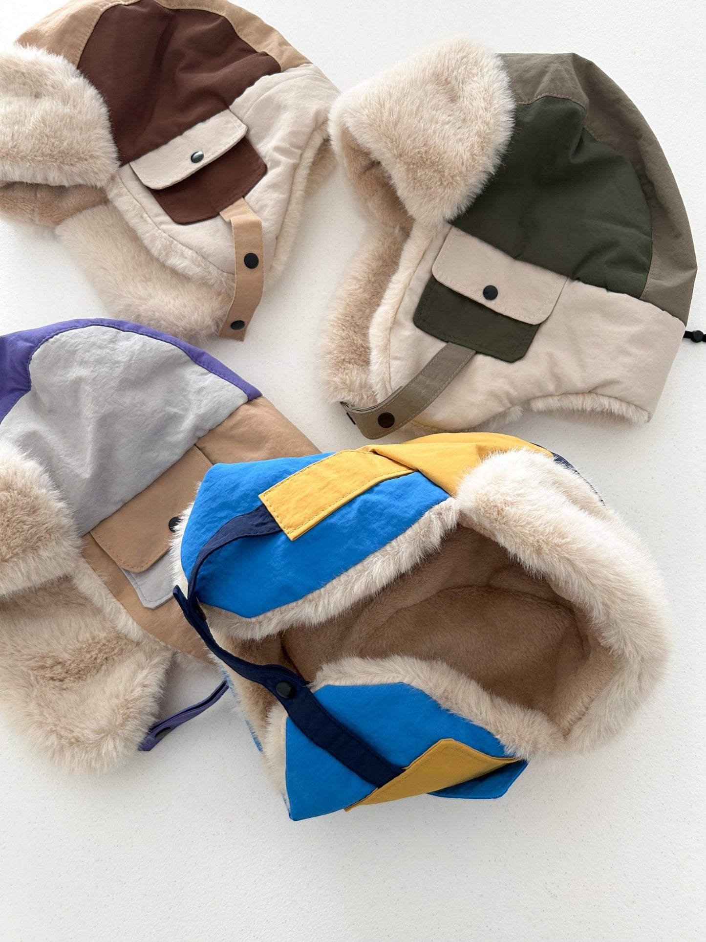 Toddler Soft Fur Lined Colorblock Padded Earflap Hat (6 - 10y) - 4 Colors kids outfit