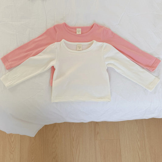 Toddler SP26 2 - Pack Crewneck Long Sleeve Tee (2 - 8y) - Ivory+Pink - AT NOON STORE