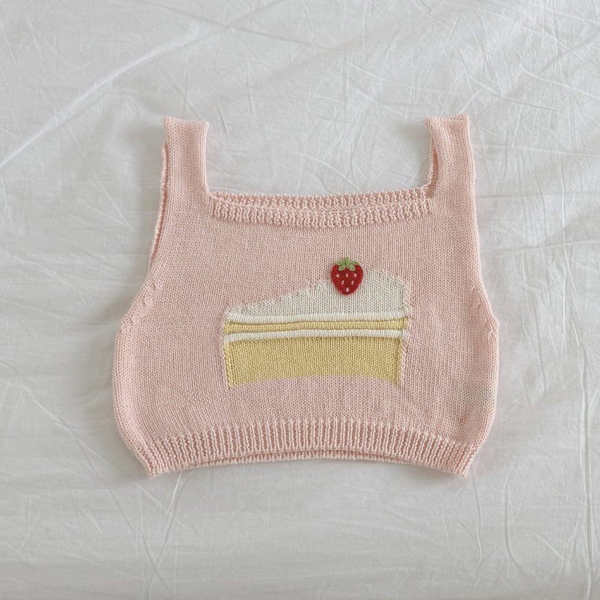 Toddler SP26 Cake Knit Cropped Vest Top (2 - 8y) - Pink - AT NOON STORE