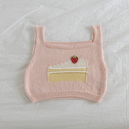 Toddler SP26 Cake Knit Cropped Vest Top (2 - 8y) - Pink - AT NOON STORE