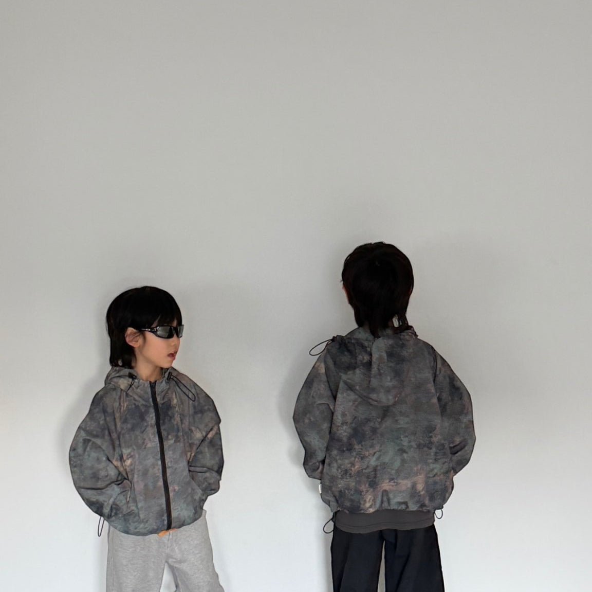 Toddler SP26 Camo Print Adjustable Hem String Hooded Jacket (3 - 7y) - Black - AT NOON STORE