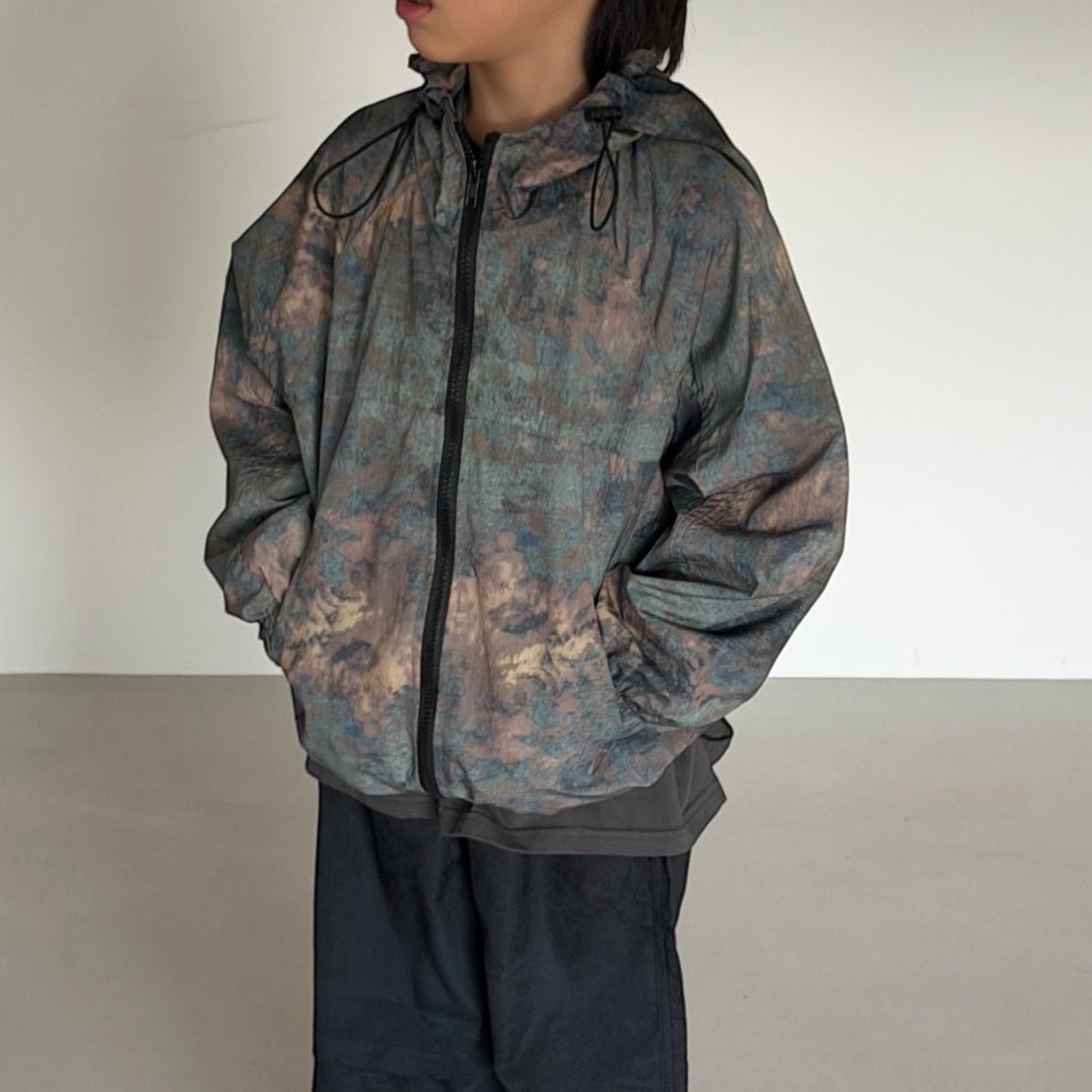 Toddler SP26 Camo Print Adjustable Hem String Hooded Jacket (3 - 7y) - Black - AT NOON STORE