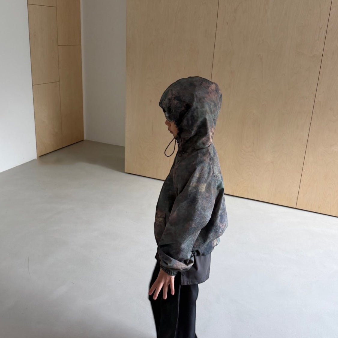 Toddler SP26 Camo Print Adjustable Hem String Hooded Jacket (3 - 7y) - Black - AT NOON STORE