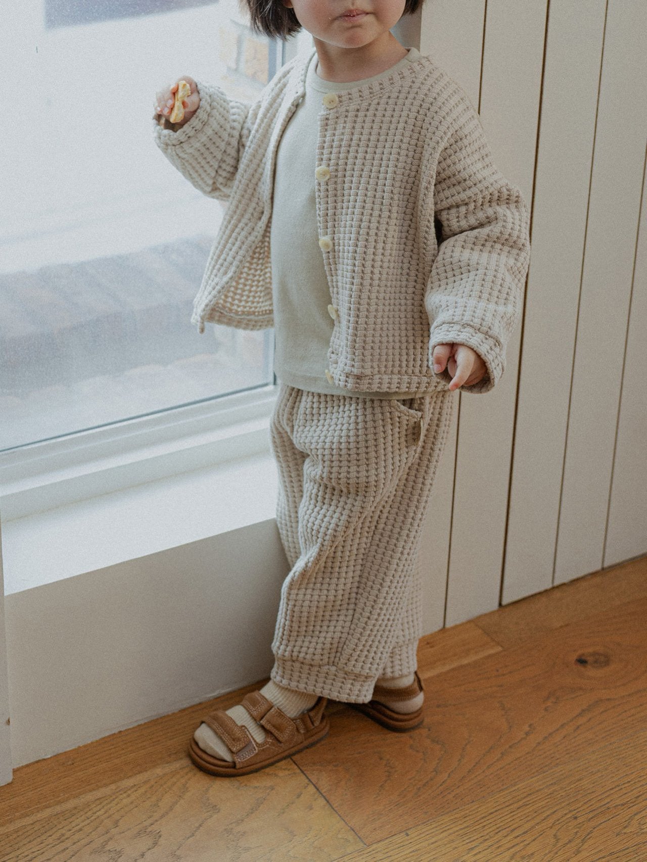 Toddler SP26 Chunky Waffle Cardigan (10m - 4y) - Beige - AT NOON STORE