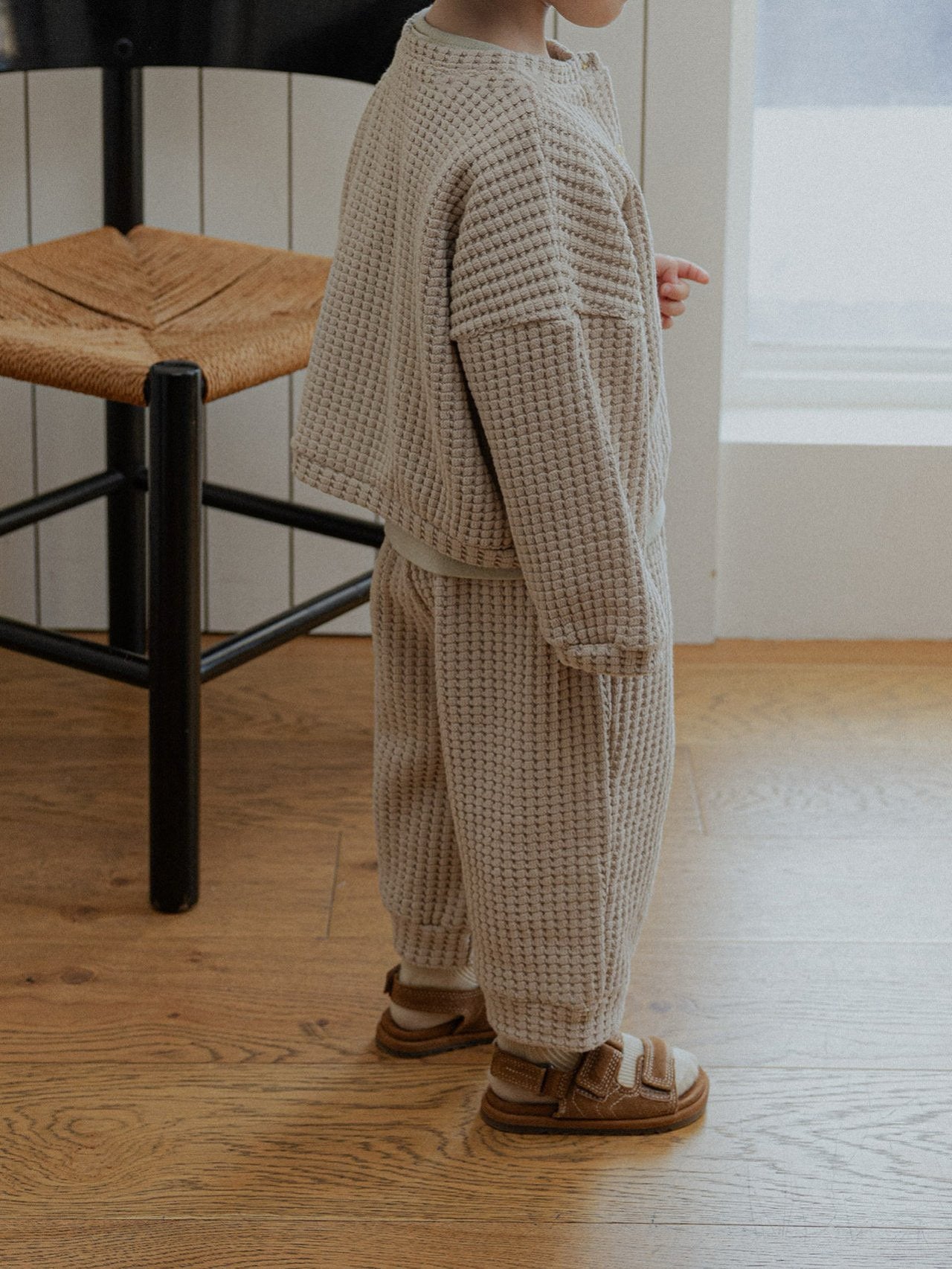 Toddler SP26 Chunky Waffle Cardigan (10m - 4y) - Beige - AT NOON STORE