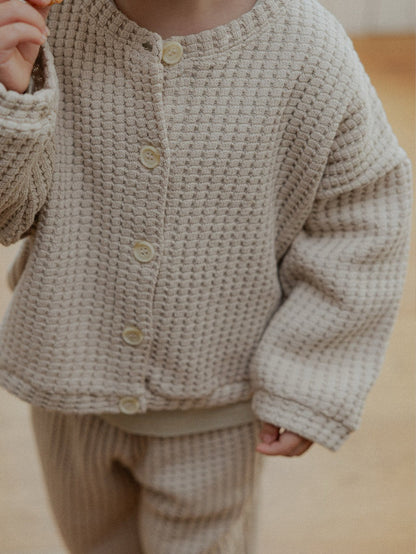 Toddler SP26 Chunky Waffle Cardigan (10m - 4y) - Beige - AT NOON STORE