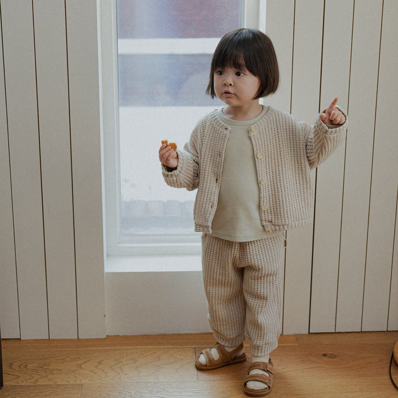 Toddler SP26 Chunky Waffle Cardigan (10m - 4y) - Beige - AT NOON STORE