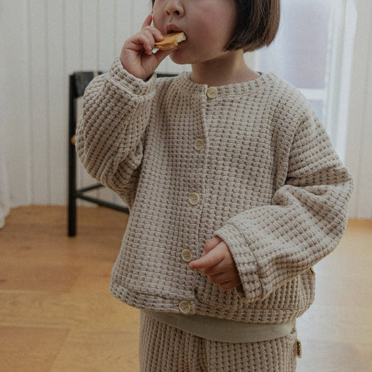 Toddler SP26 Chunky Waffle Cardigan (10m - 4y) - Beige - AT NOON STORE