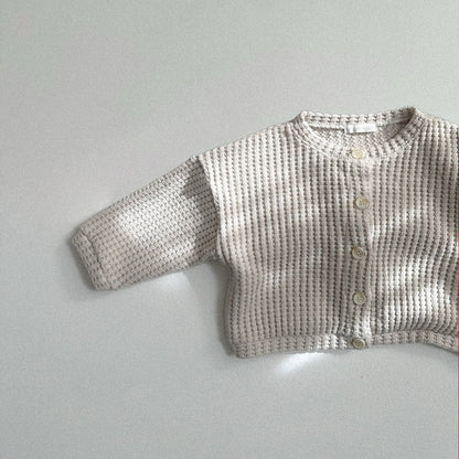 Toddler SP26 Chunky Waffle Cardigan (10m - 4y) - Beige - AT NOON STORE
