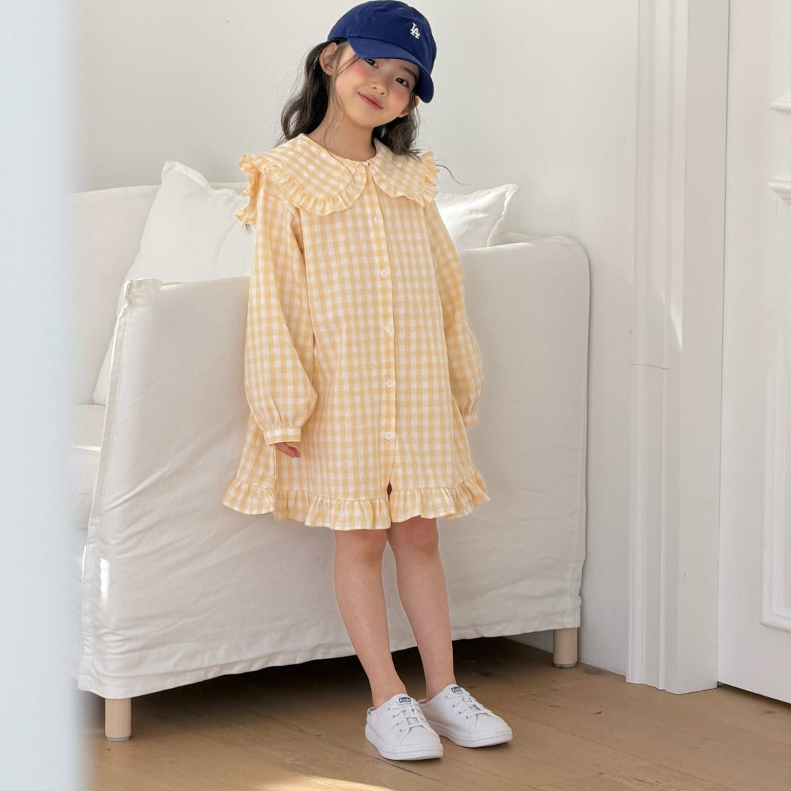 Toddler SP26 Gingham Frilled Peter Pan Collar Shirt Dress (2 - 8y) - 2 Colors - AT NOON STORE