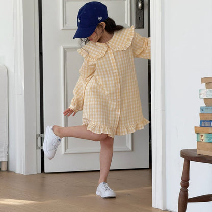 Toddler SP26 Gingham Frilled Peter Pan Collar Shirt Dress (2 - 8y) - 2 Colors - AT NOON STORE