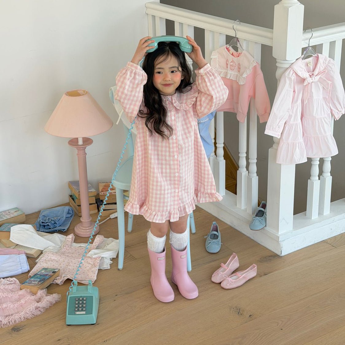 Toddler SP26 Gingham Frilled Peter Pan Collar Shirt Dress (2 - 8y) - 2 Colors - AT NOON STORE
