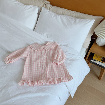 Toddler SP26 Gingham Frilled Peter Pan Collar Shirt Dress (2 - 8y) - 2 Colors - AT NOON STORE