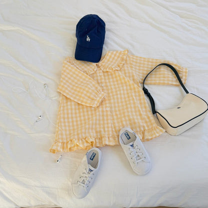 Toddler SP26 Gingham Frilled Peter Pan Collar Shirt Dress (2 - 8y) - 2 Colors - AT NOON STORE