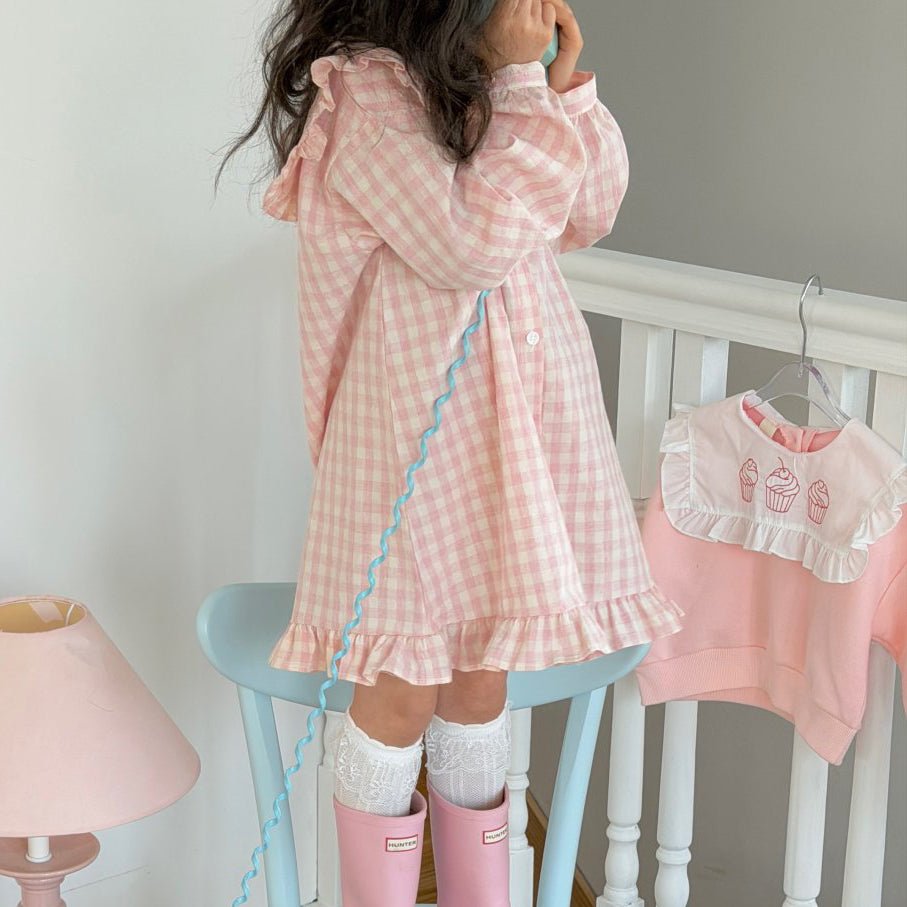 Toddler SP26 Gingham Frilled Peter Pan Collar Shirt Dress (2 - 8y) - 2 Colors - AT NOON STORE