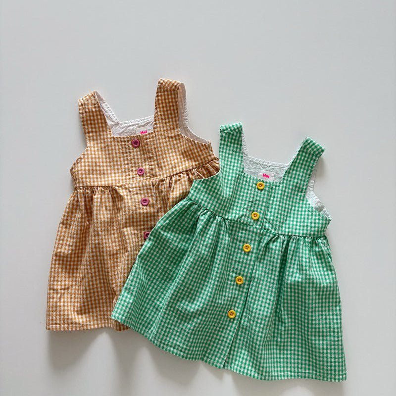 Toddler SP26 Gingham Front Button Sleeveless Dress (1 - 6y) - 2 Colors - AT NOON STORE
