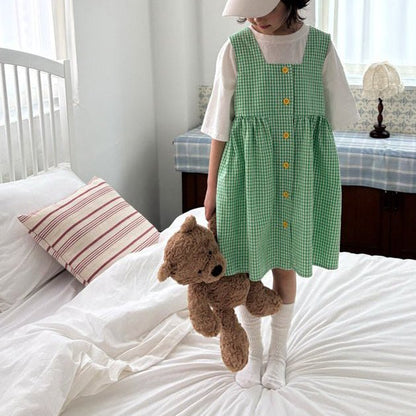 Toddler SP26 Gingham Front Button Sleeveless Dress (1 - 6y) - 2 Colors - AT NOON STORE